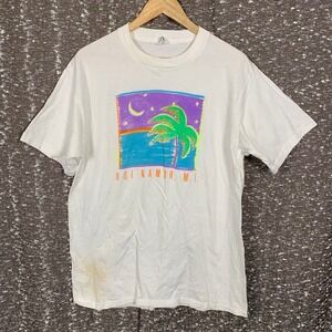Vtg Roi Namur Marshall Islands T-Shirt XL White Palm Tree Graphic Single Stitch